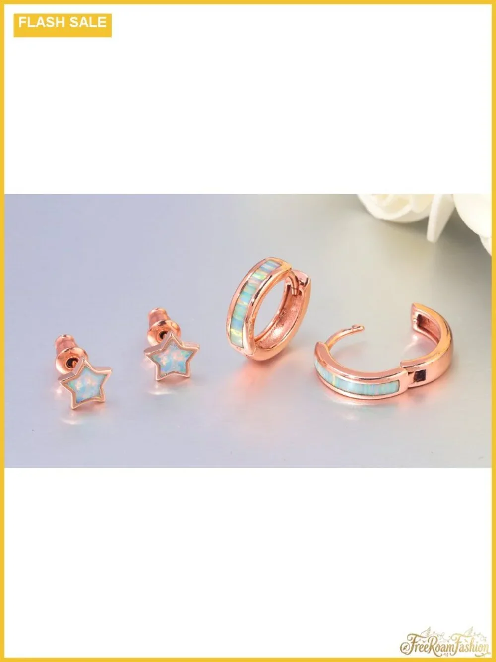 14K White Gold Plated Opal Huggie Hoop Earring Set Hypoallergenic Small Hoops